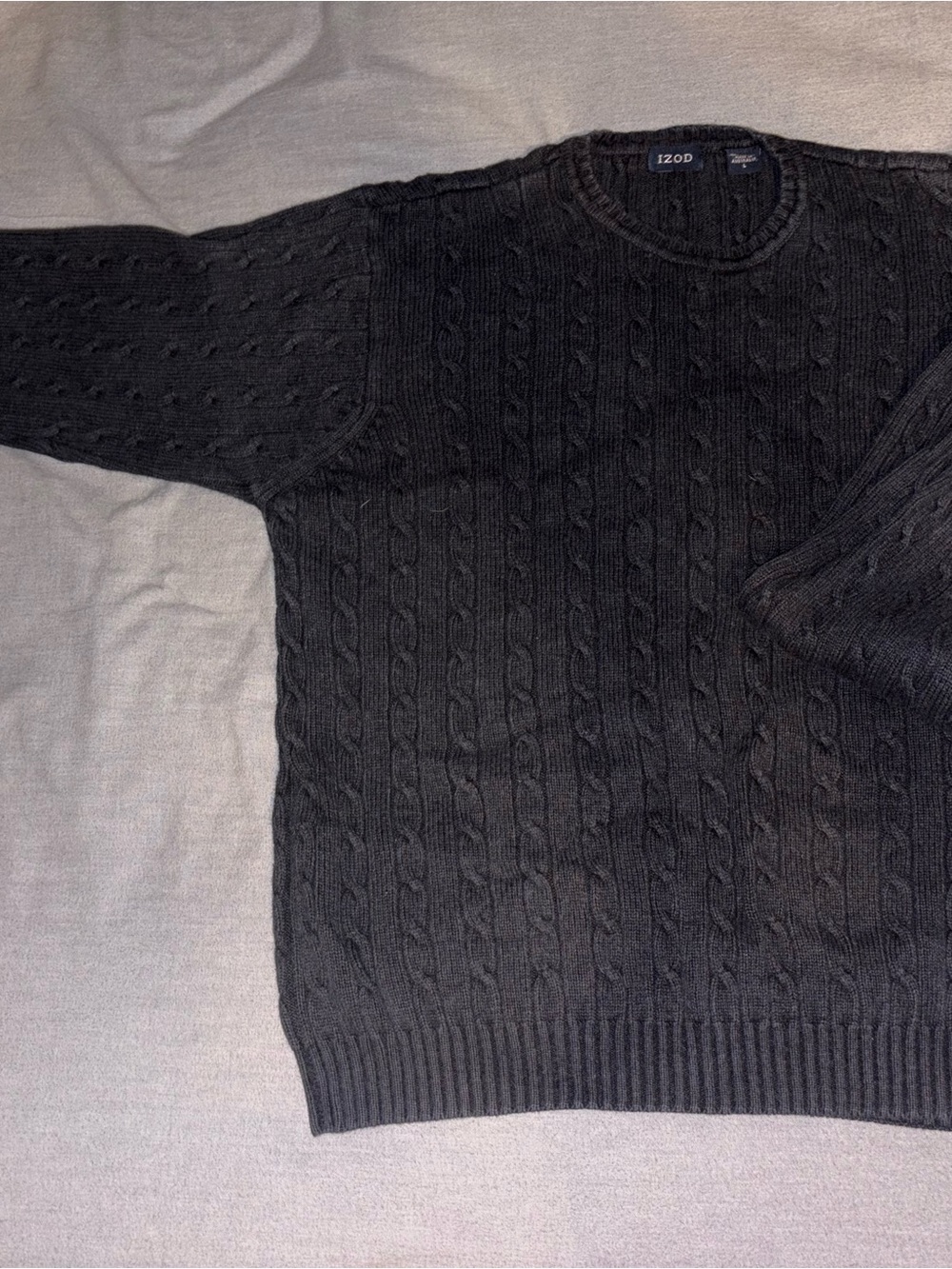 Izod Black Cable-Knit Crewneck Sweater